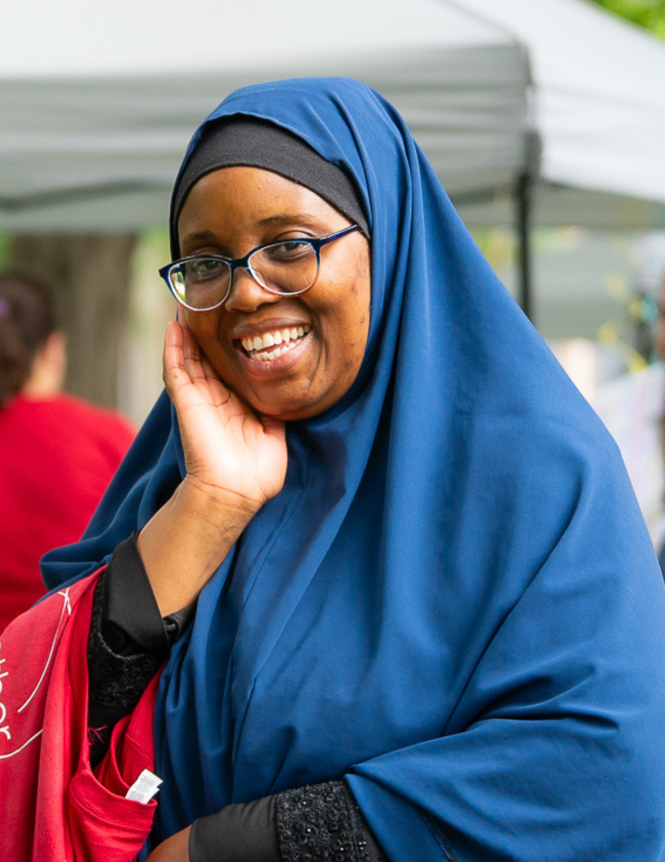 Ethiopian woman wearing blue khimar