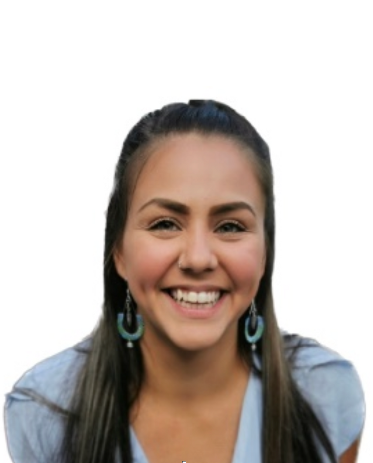 Christina is an Indigenous woman with long brown hair. She has a bright smile and is wearing large earrings.